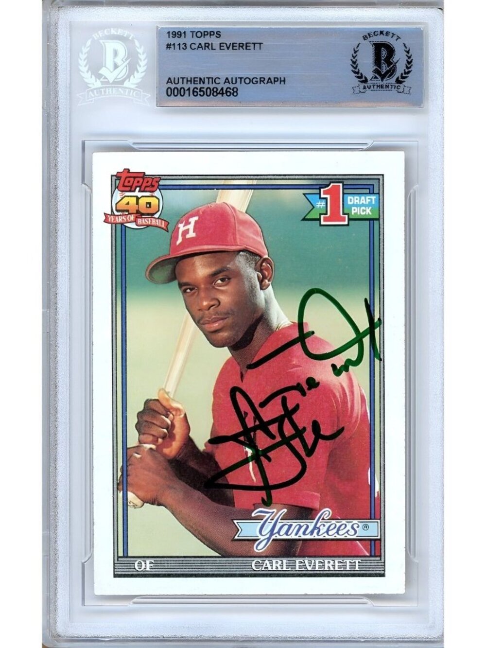 Carl Everett Signed 1991 Topps #113 RC New York Yankees Beckett BAS Slabbed Auto